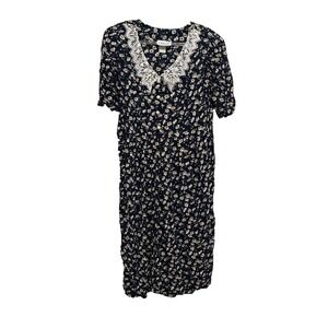 Vtg Floral Lace Collar Prairie Dress Cottagecore Grandmacore Traditional